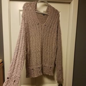 New sz large mauve gold distressed hooded sweater
